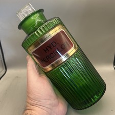 SUPERB LARGE VICTORIAN GREEN GLASS POISON CHEMIST ROUND BOTTLE HYD PERCHLOR