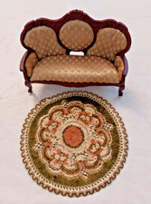 Dolls House Regency Style Sofa Couch 14cm long + carpet 14cm dia, 1:12 scale