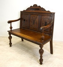 Antique Carved Oak Hall Bench