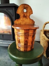 A 19th Century Scottish Treenware Wooden Wall Hung Saltbox Barrel Shaped