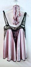 BABYDOLL SET LA SENZA LATTE BEIGE / PINK SILK SATIN LACE CHEMISE UK 8 TAGGED £28