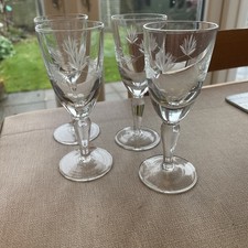 Vintage Etched Port Sherry Glasses X 4 Lovely Delicate Design Quality Glasses