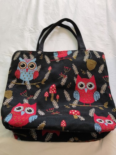 Canvas fabric owl tote bag - tote,