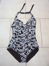 COTTON TRADERS BLACK & WHITE PATTERNED HALTER NECK SWIMMING COSTUME, SIZE 10
