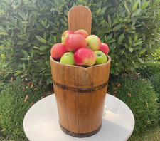 ANTIQUE STAVED WOODEN  FARM  PAIL LARGE 12" HIGH ( TOTAL 19")  KITCHENALIA