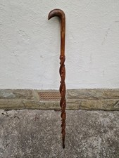 Antique Folk Art Two Snakes Climbing Walking Stick