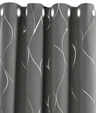 Deconovo Eyelet Curtains Blackout Curtains  Silver Wave Line 