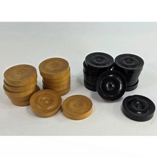 Set of 24 vintage board games antique turned wood ebony draughts draught pieces