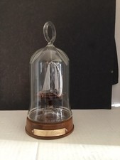 Sailing Dinghy Glass Ship in Glass Dome and Wooden Base - Vintage