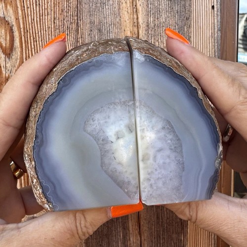 Polished grey agate geode - agate,