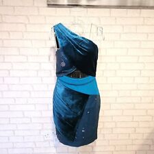 Three Floor BNWOT Teal Blue Velour Sequin One Shoulder Mini Dress 6