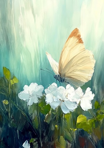 White butterfly bloom painting - white,