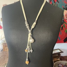 Arty Lagenlook Tassel Bead Silvertone Statement Necklace 26 Inches