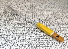 50s 60s Vintage Retro Skyline Yellow Brown Wooden Handle Kitchen Utensil Fork