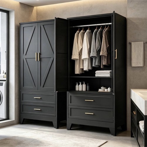 Black freestanding wardrobe - black,
