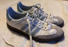 Men's Adidas Samba Trainers White Leather Blue Trim Size 10.5. Good Condition