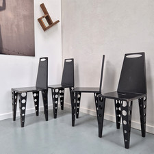 Set of Four x 1980s Postmodern Metal Chairs: Brutalist Modernist Mid Century