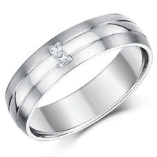 6mm Palladium Princess Cut Diamond Wedding Ring Matt and Polished Court Shaped