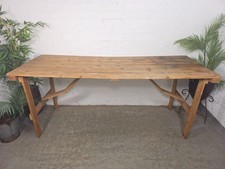 Vintage Rustic Military Pine Wooden Folding Trestle Dining Table Desk