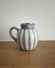 Vintage Prinknash pottery milk cream jug soft blue and white stripe