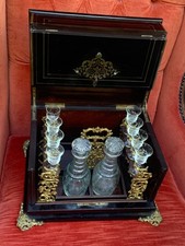 19thC French Serpentine Decanter & Glass Spirit Tantalus, Cabinet.
