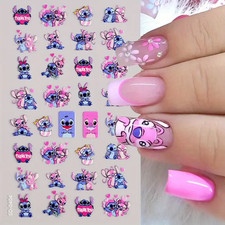 Nail Art Stickers Decals Cute Pink Lilo Stitch & Angel Cartoon Kawaii 5D Design