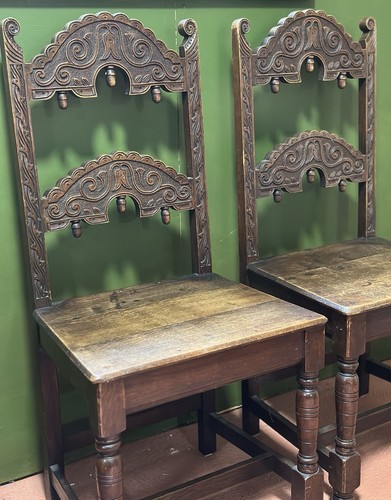 Pair antique carved oak - of,