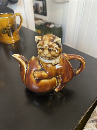 Vintage majolica cat tea - majolica,