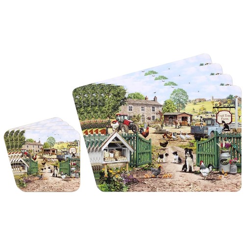 Farm table placemats - table, coasters