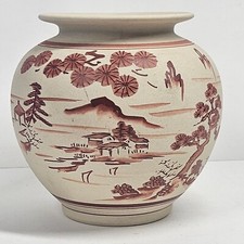 Kutani Satsuma Vase Planter Vintage Red Scenic Handpainted Porcelain Japan