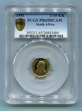 PCGS Secure PR65DCAM South Africa 1981 1/10 th Ounce Krugerrand Gold Coin