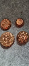 Vintage Swedish Copper Mold Set –3 Wall Hanging Decorative Molds & 1 Mini Pan
