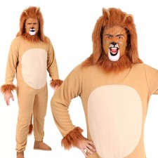 ADULT LION COSTUME ANIMAL FANCY DRESS UNISEX JUMPSUIT KING OF THE JUNGLE OUTFIT