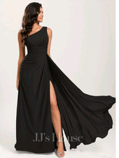 A-line One Shoulder Floor-Length Chiffon Bridesmaid Dress With Ruffle Size 10