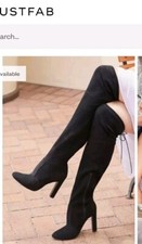 Size 8 (Eur 41) Just Fab Ladies Black Suede Over The Knee High Heel Boots