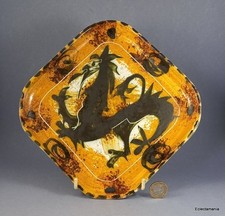 Vintage Celtic Newlyn Pottery Dragon Dish - 8" (20cm) Square - C1960s