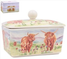 Butter Dish with Lid Highland Cow Fine China Decorative Gift Boxed Jennifer Rose