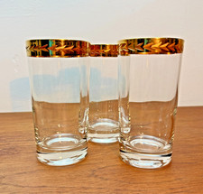 Set of 3 Vintage Gold Rim Highball Glasses Laurel Design Retro Barware