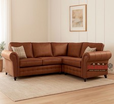 Oakley Corner Sofa Right & Left Tan Brown Grey Black Chesterfield Suede Leather