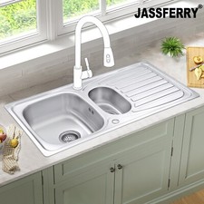 JASSFERRY 950 x 500 mm Stainless Steel Kitchen Sink 1.5 Bowl Reversible Drainer