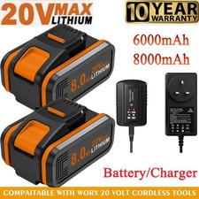 2-1X 8.0Ah For Worx 20V Li-Ion Battery WA3551 WA3553 WA3553.1 WA3553.2 /Charger