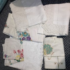Large Job Lot of 7 Vintage Tablecloths crochet embroidered printed 