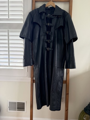 Vtg 90s black leather - 90s, duster