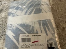 POTTERY BARN LAYLA PALM SHAMs s/3 EURO  26X26 IN blue/white-NIP