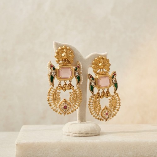 Kundan earrings traditional - kundan,