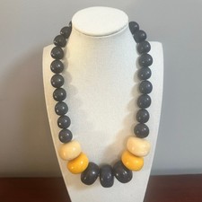Statement Necklace Blue Yellow Round Ball Oversized Lagenlook Artsy Jewelry