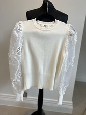 Ladies' White Jumper with patterned mesh sleeves UK10