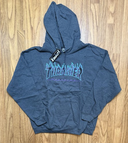 Thrasher flame hoodie grey - hoodie,