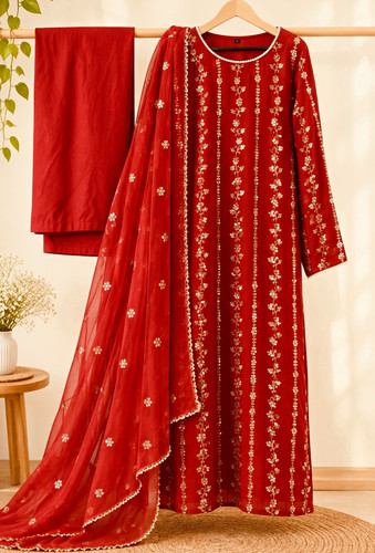 Women red embroidered - red,