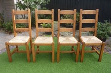 Set of 4 Rustic Solid Oak Farmhouse Dining Chairs